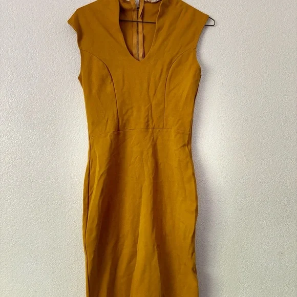 Rolla Coster Yellow Sheath Midi Dress Sleeveless V-Neck - Picture 1 of 3